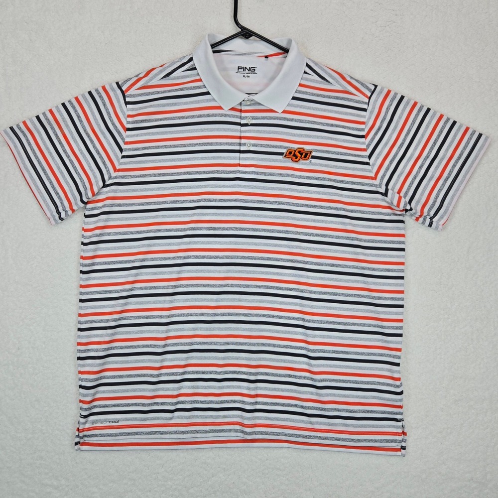 PING Oklahoma State University OSU Polo Shirt Mens XL Performance Striped Golf